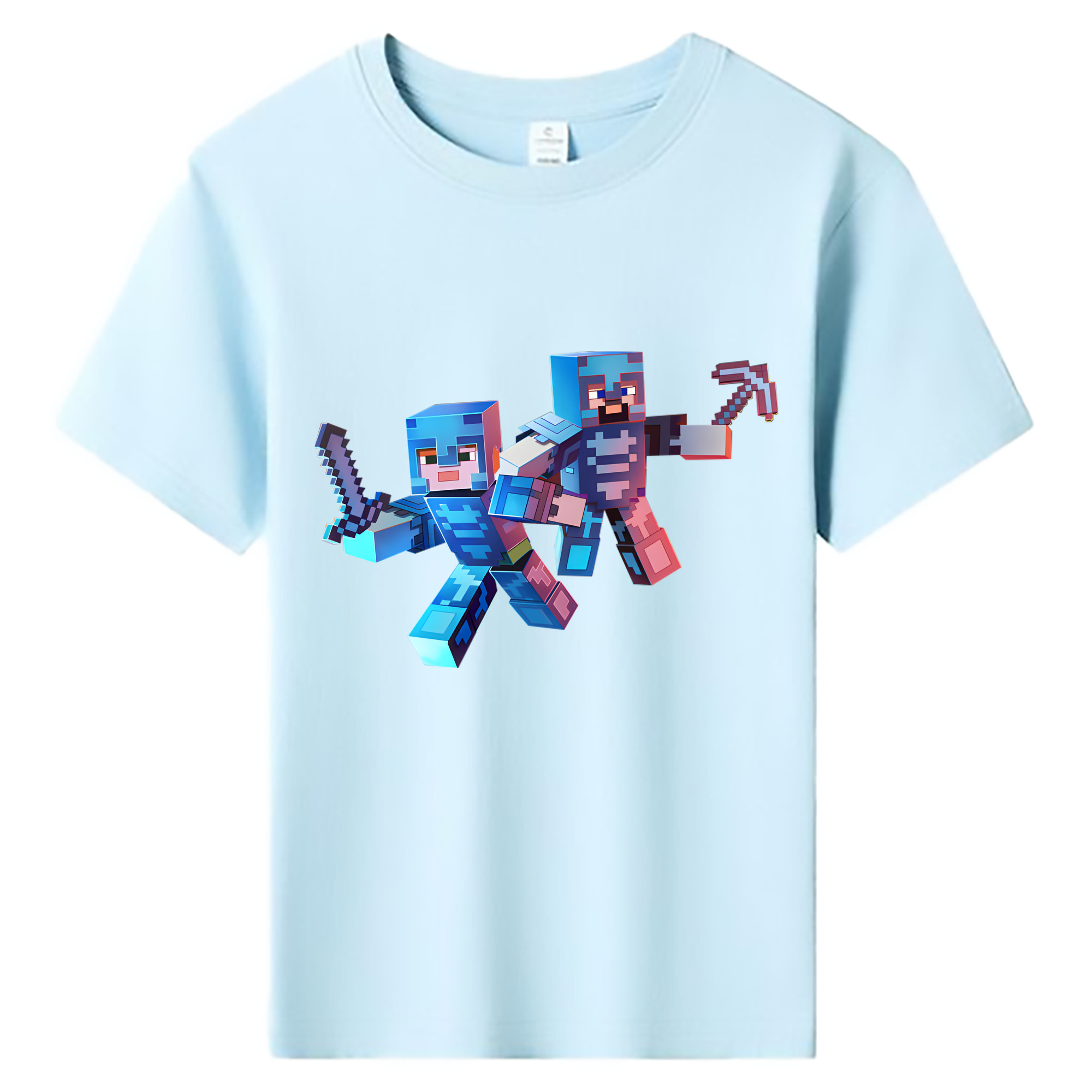 （画像用） マインクラフト ブロックの世界 Minecraft MC Block world 綿100％キッズTシャツ（フロントプリント）